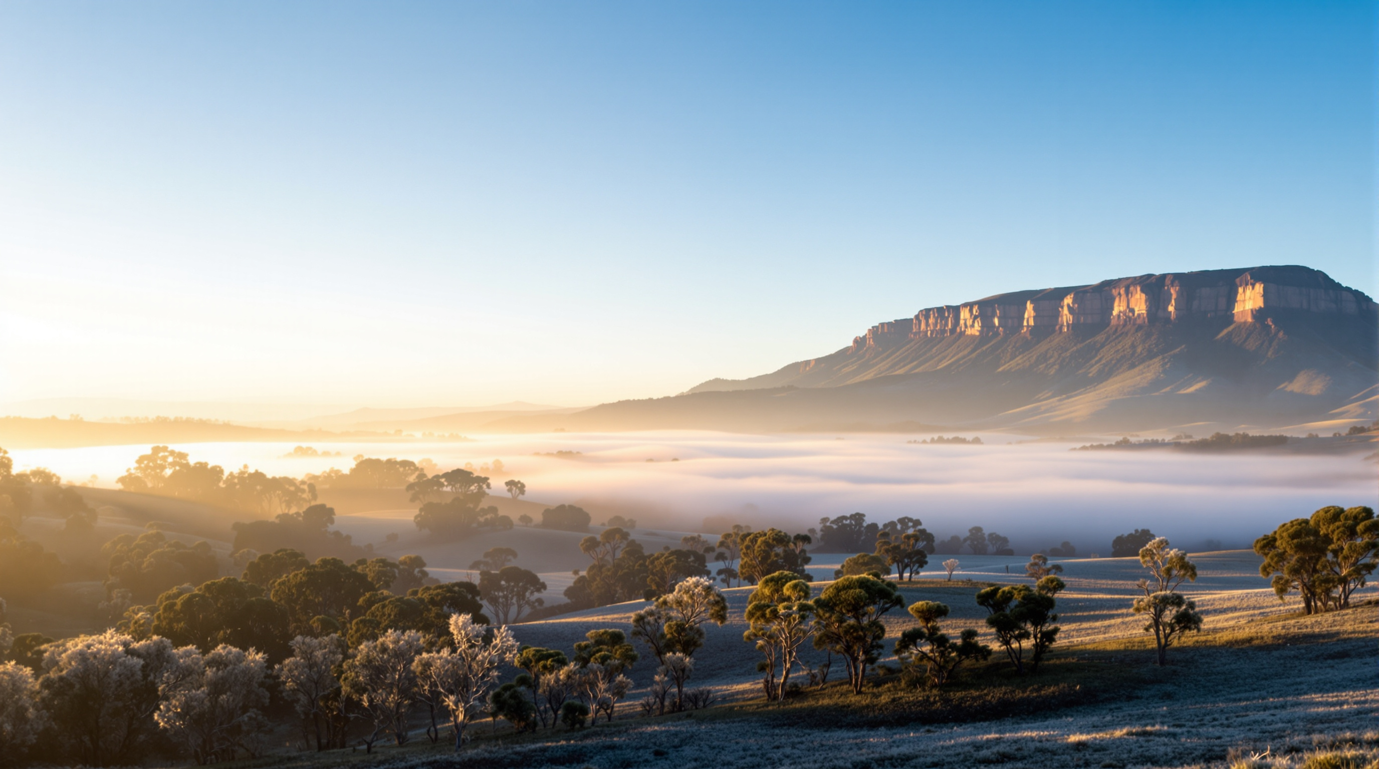 Dawn mist over the granite plateau and gorges of the New England Tablelands