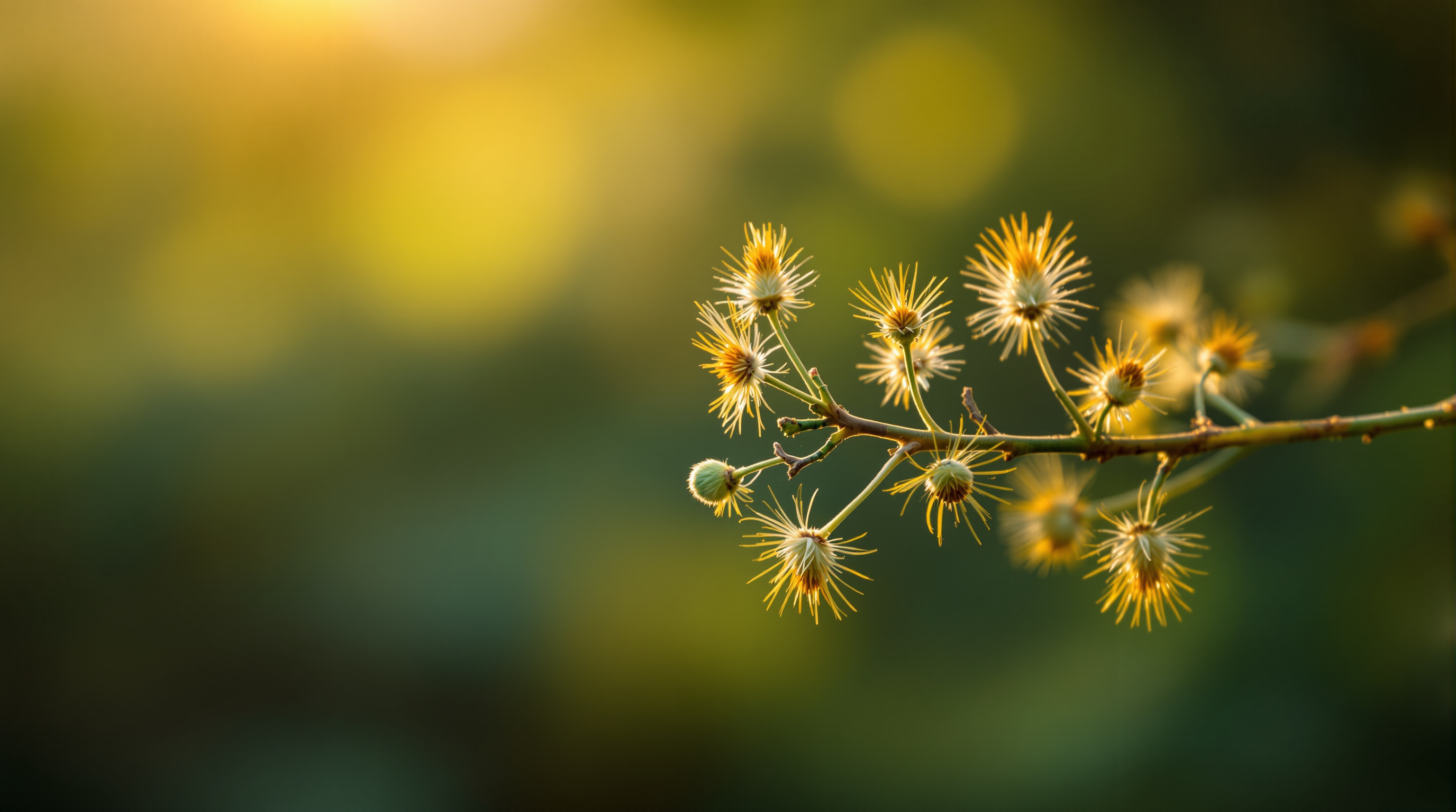 Golden-hour rim light on a eucalyptus branch with soft bokeh